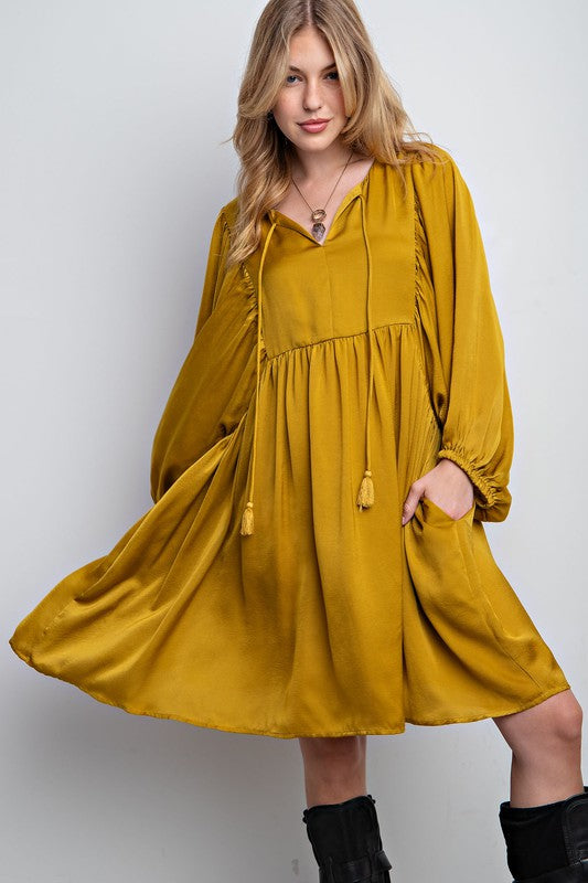 yellow babydoll dress long sleeve Glamorous - Mini Babydoll Dress - Women - Cotton/Polyester - 12 US