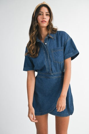 white christmas dresses Jasmine Mid Wash Denim Wrap Front Mini Dress - US 4 main image 0