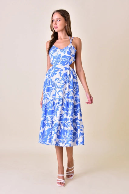 princess polly baby blue dress Blue 1950s Floral Print Ruffle Straps Cutout Maxi Dress main image 1
