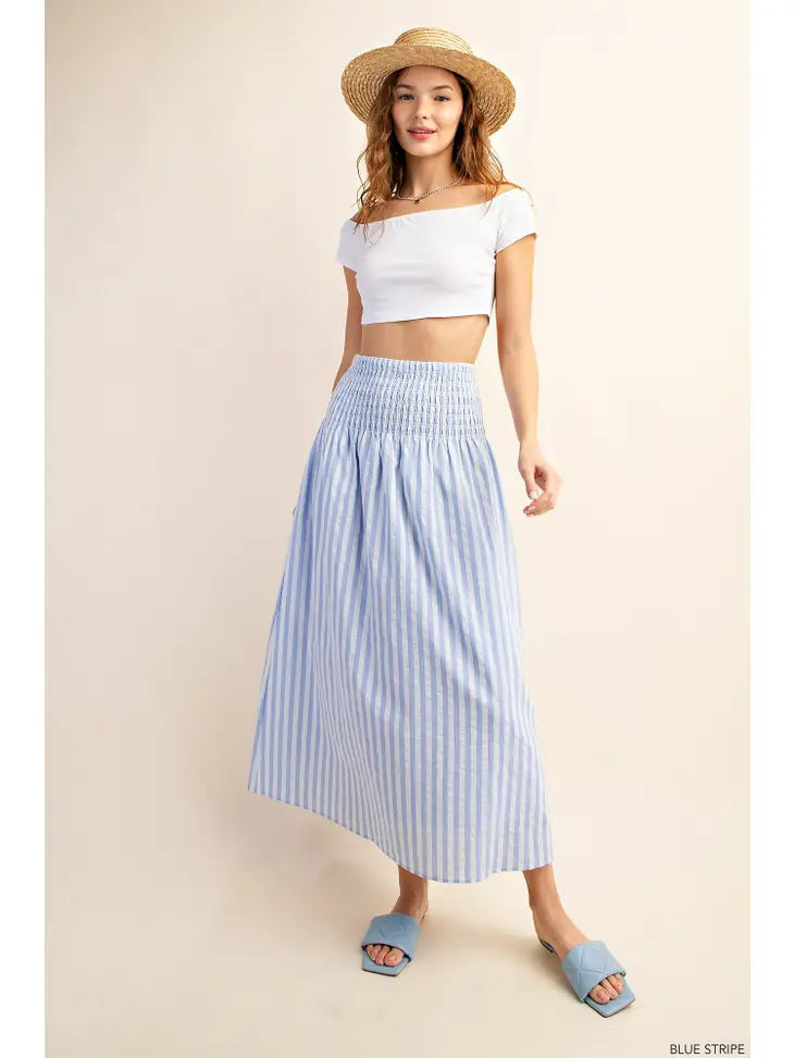 Spring Breeze Striped Midi Skirt