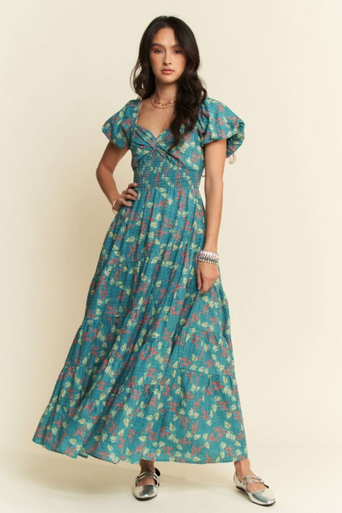 green textured maxi dress SilkRoll Green Textured Long Sleeve Maxi Dress main image 1