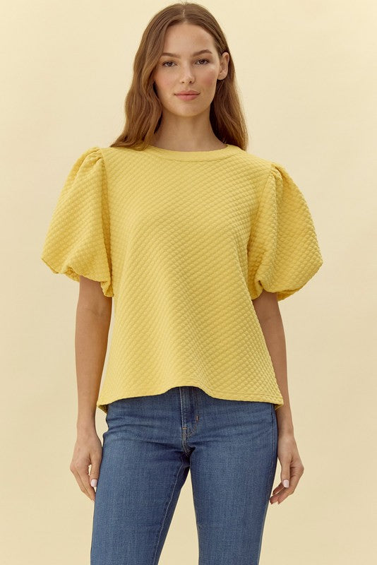 Textured Balloon Sleeve Top