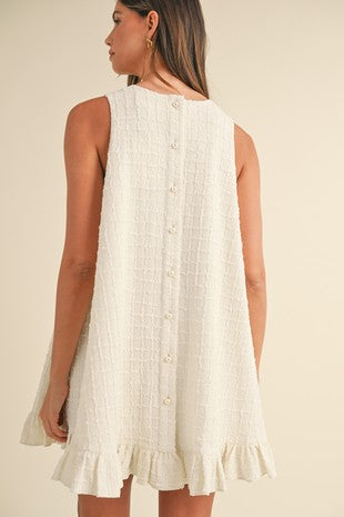Textured Button Back Mini Dress