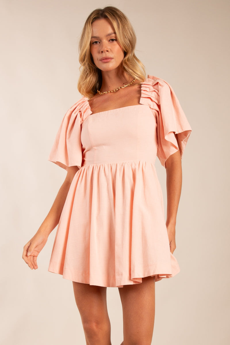 Peach Pleated Mini Dress