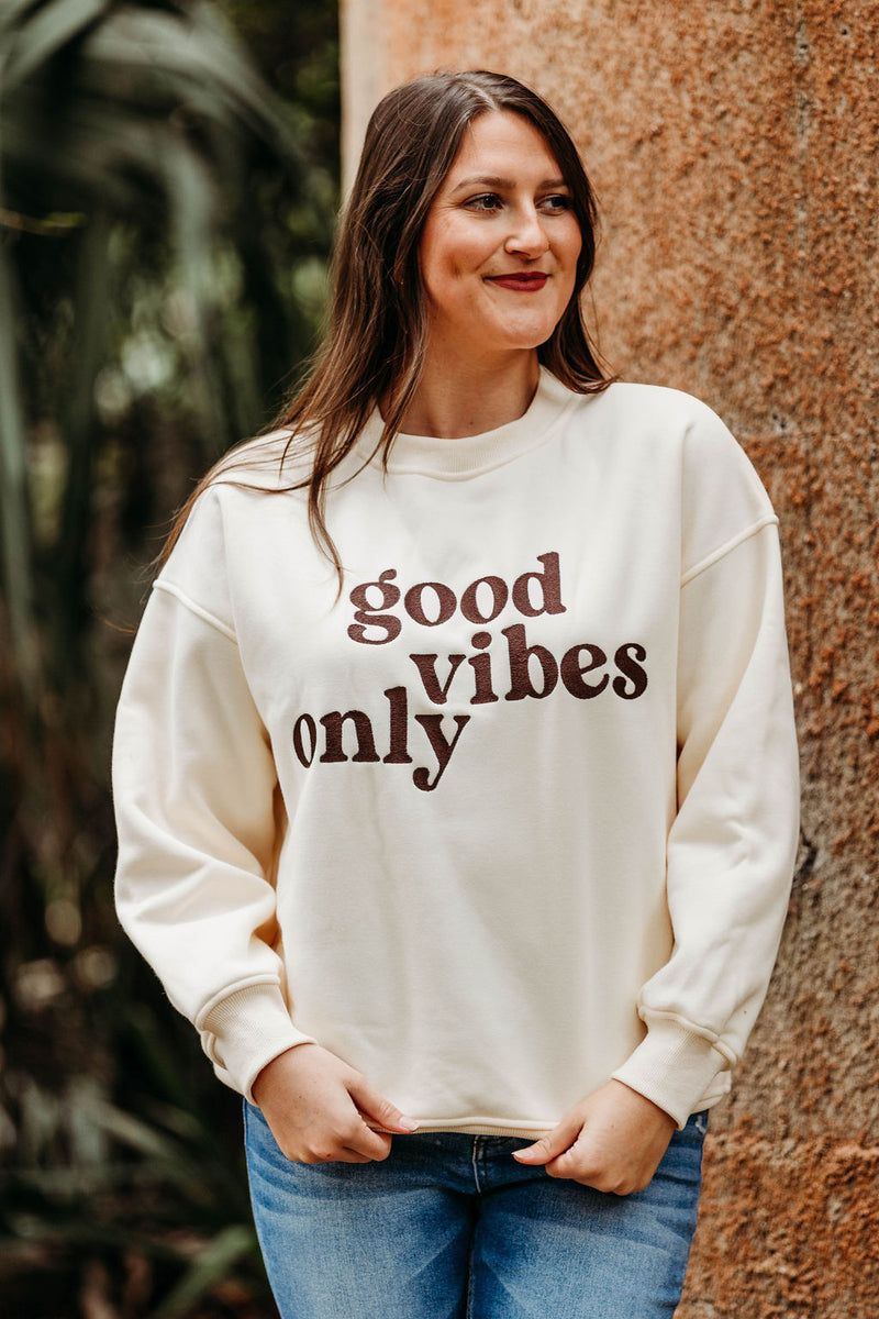 Good Vibes Only Embroidered Pullover
