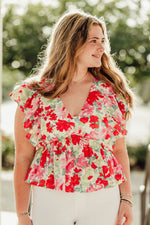 Ruby Floral Ruffle Top