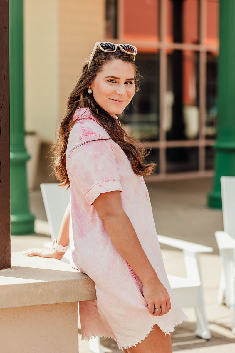 pink washed denim dress Junie denim mini dress (261 / W / VNTG STONE WASH)