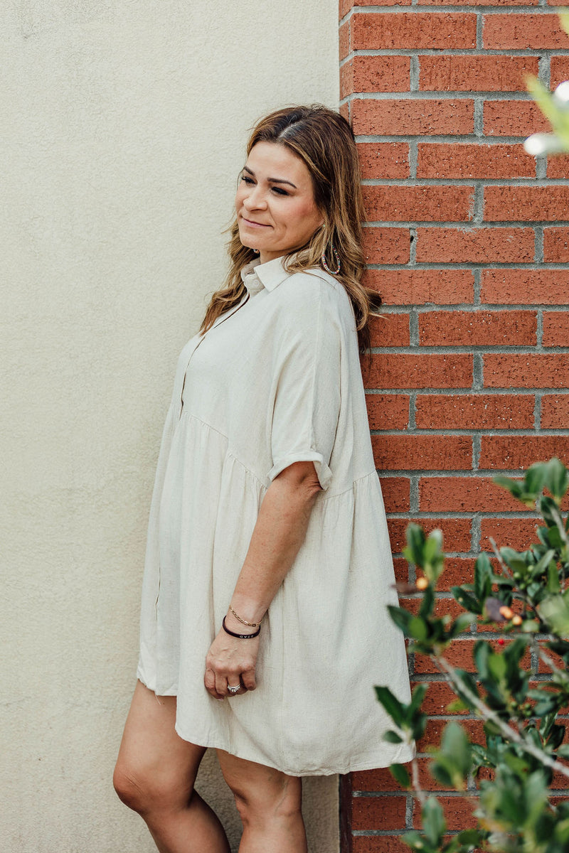 white linen babydoll dress Cute White Linen Babydoll Puff Sleeves Dress