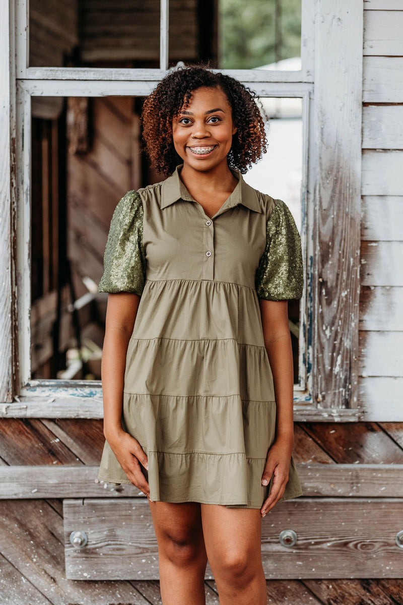Sequin Sleeve Tiered Dress
