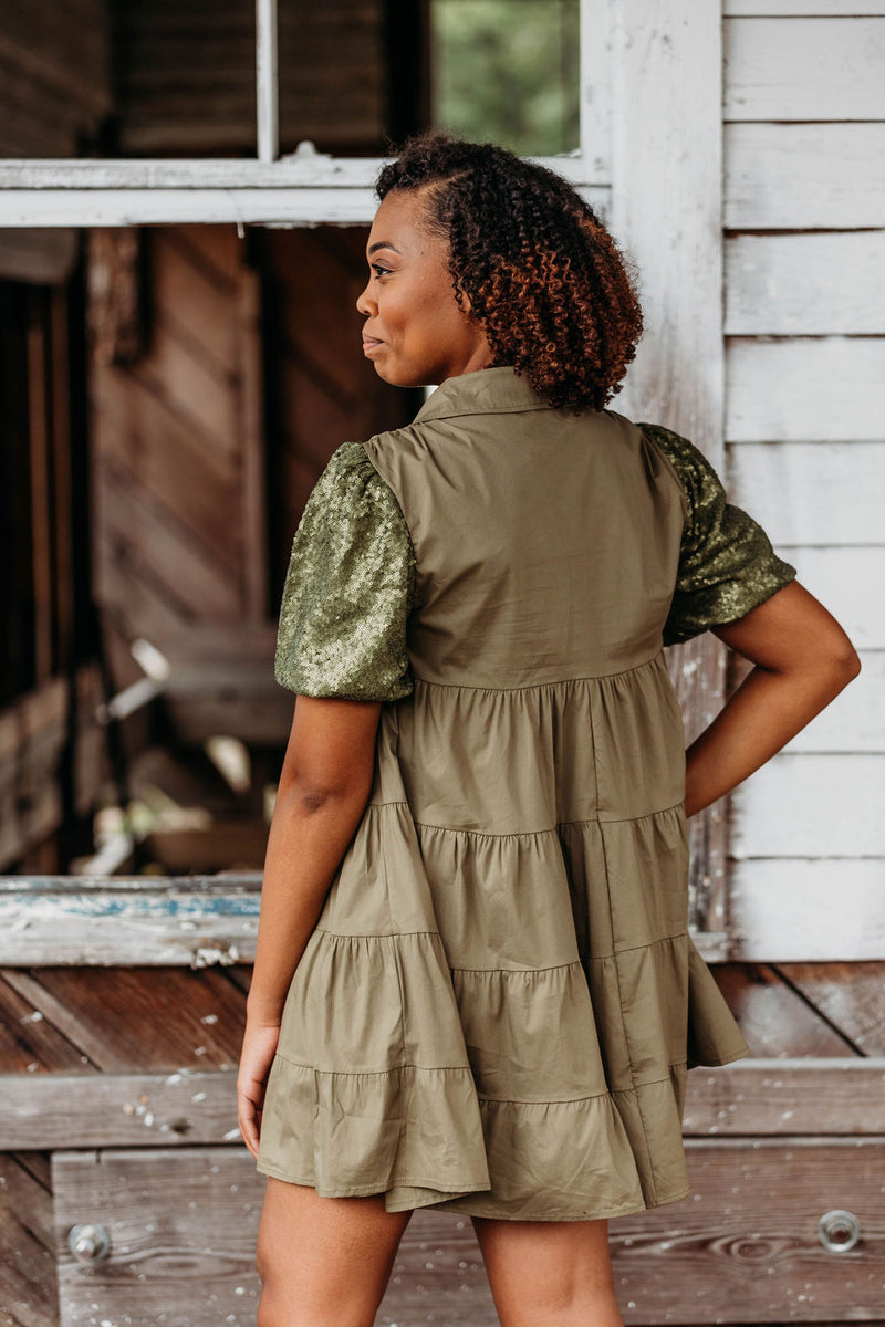 Sequin Sleeve Tiered Dress