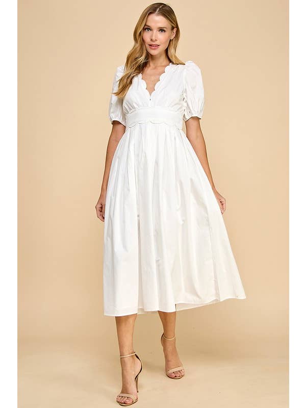 White Scalloped Midi Dress