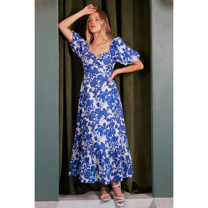 Blue Floral Puff Sleeve Maxi Dress Blue Floral Puff Sleeve Maxi Dress