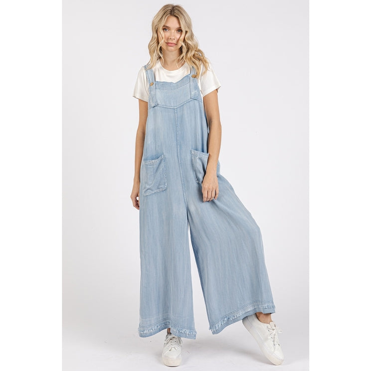Washed Denim Wide Leg Jumpsuit