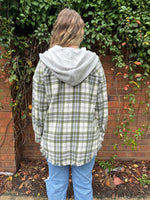Olive Frayed Hooded Flannel