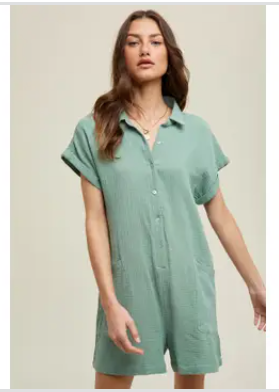 Pistachio Button-Up Romper