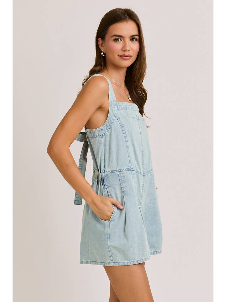 Back Tie Denim Romper