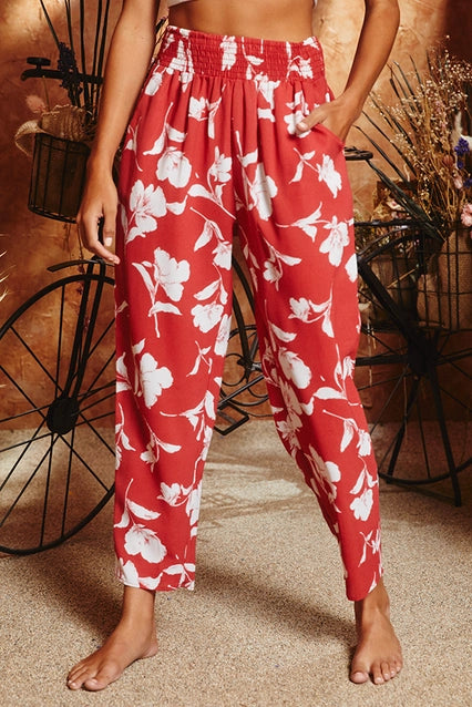 Red floral Smock Pants