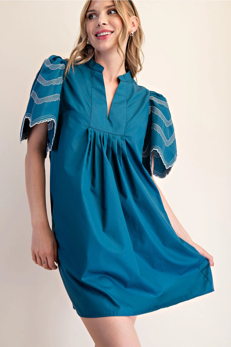 teal embroidered dress Juniper Hand Embroidered Floral Mini Dress - Gold/Teal main image 1
