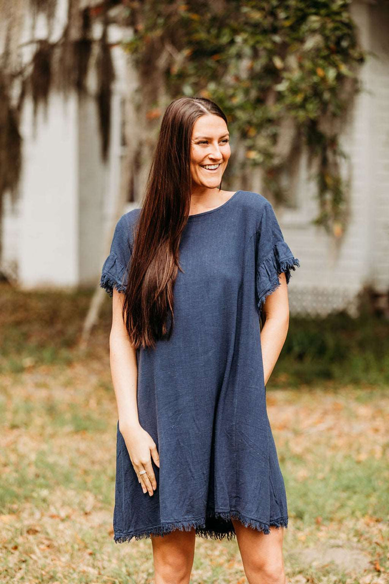 navy blue fringe dress Navy Blue Halter Fringe Long Dress Blue / 4