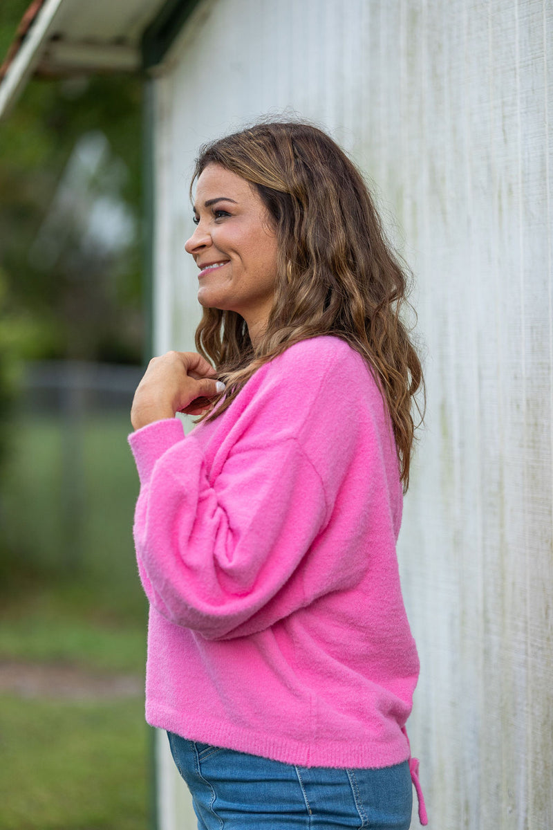 Tickled Pink Ruched Sweater