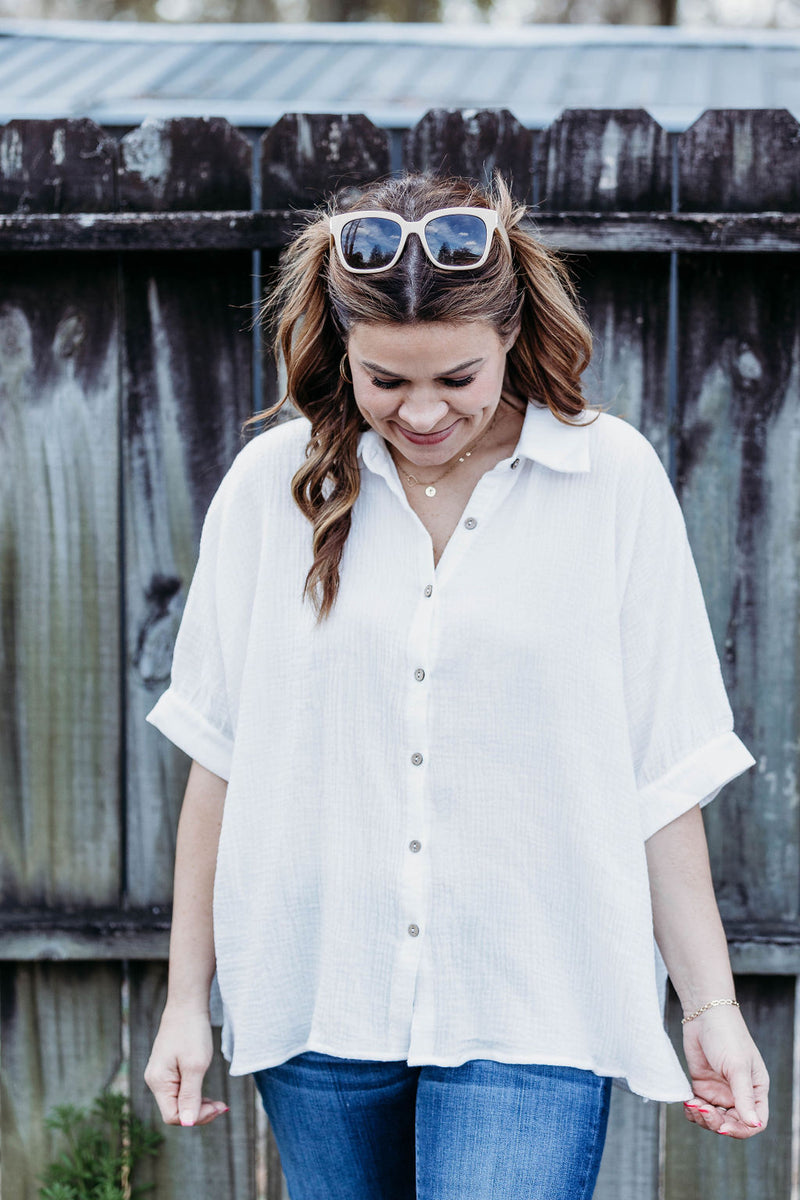 Crinkle Cotton Button Down