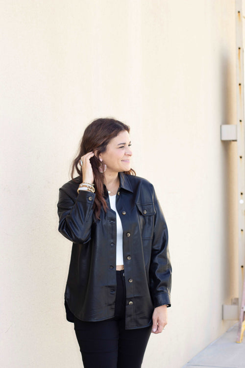 Fierce Faux Leather Button Up